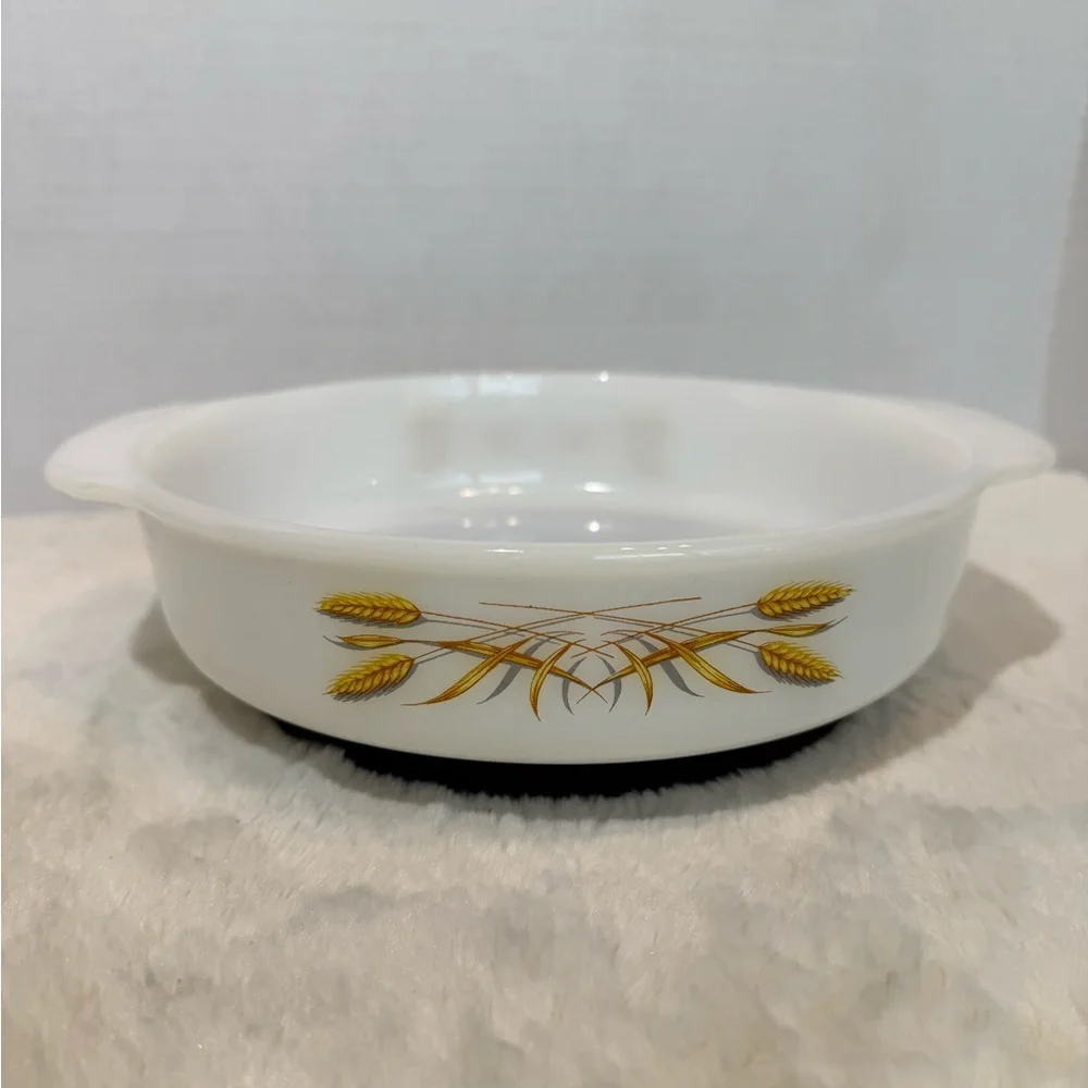 Vintage milk glass bakeware, Anchor Hocking Fire King “Golden Wheat” pattern